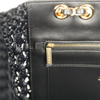 Coco Beach CC Shopping Tote Black Raffia and Calfskin Gold Hardware