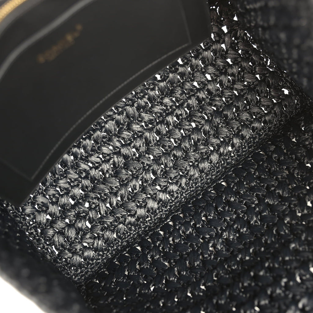 Coco Beach CC Shopping Tote Black Raffia and Calfskin Gold Hardware