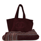Coco Beach CC Beach Tote Bag & Towel Set Burgundy Terry Silver Hardware