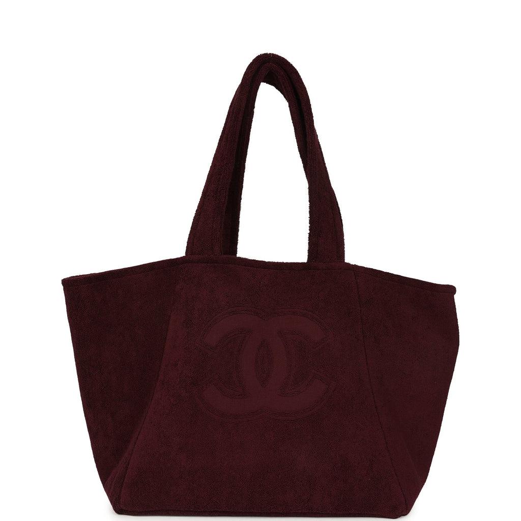Coco Beach CC Beach Tote Bag & Towel Set Burgundy Terry Silver Hardware