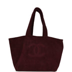 Coco Beach CC Beach Tote Bag & Towel Set Burgundy Terry Silver Hardware