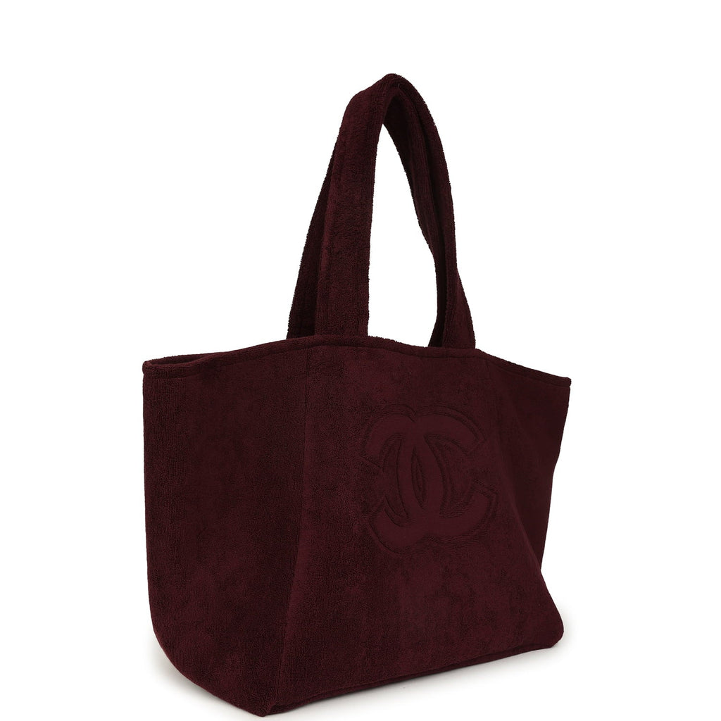 Coco Beach CC Beach Tote Bag & Towel Set Burgundy Terry Silver Hardware