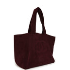 Coco Beach CC Beach Tote Bag & Towel Set Burgundy Terry Silver Hardware