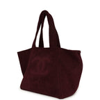 Coco Beach CC Beach Tote Bag & Towel Set Burgundy Terry Silver Hardware