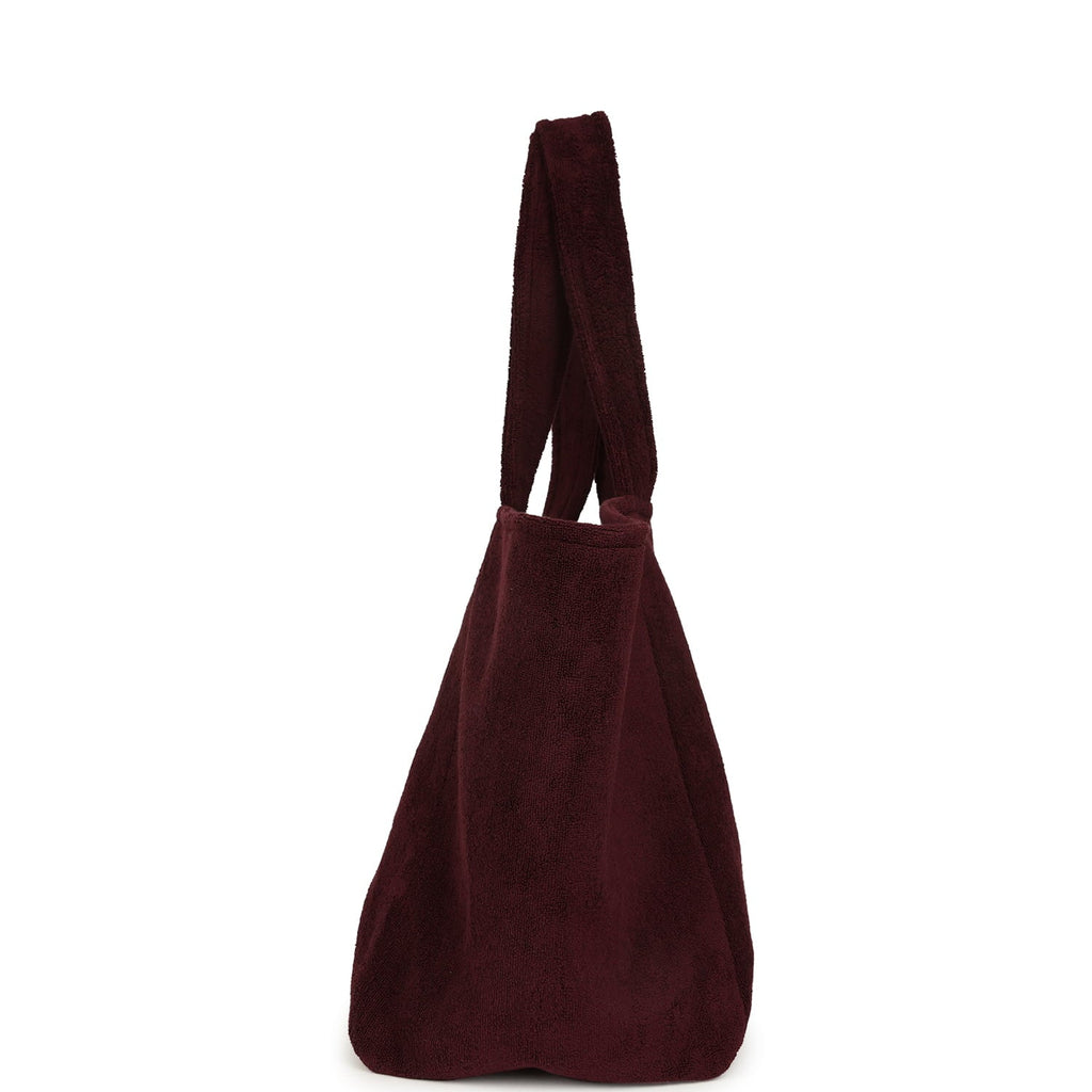 Coco Beach CC Beach Tote Bag & Towel Set Burgundy Terry Silver Hardware