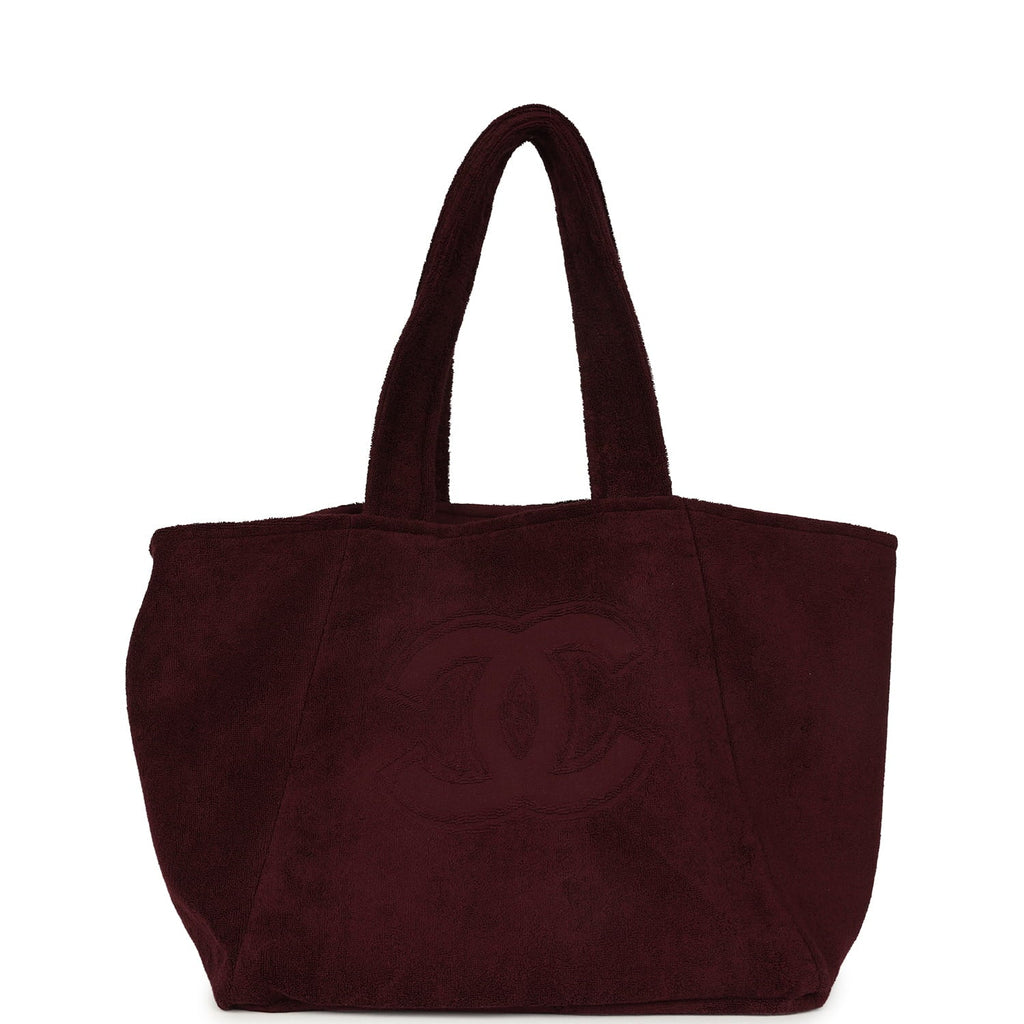 Coco Beach CC Beach Tote Bag & Towel Set Burgundy Terry Silver Hardware