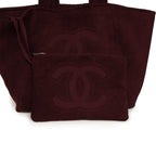 Coco Beach CC Beach Tote Bag & Towel Set Burgundy Terry Silver Hardware