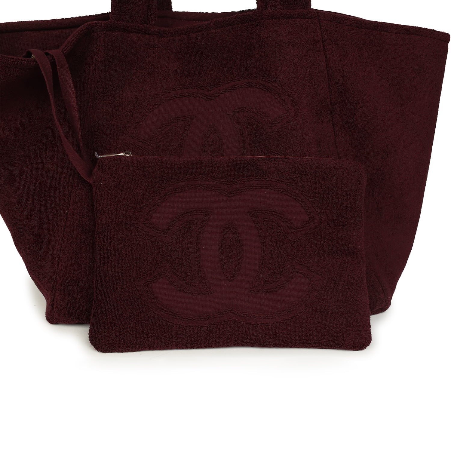 Coco Beach CC Beach Tote Bag & Towel Set Burgundy Terry Silver Hardware