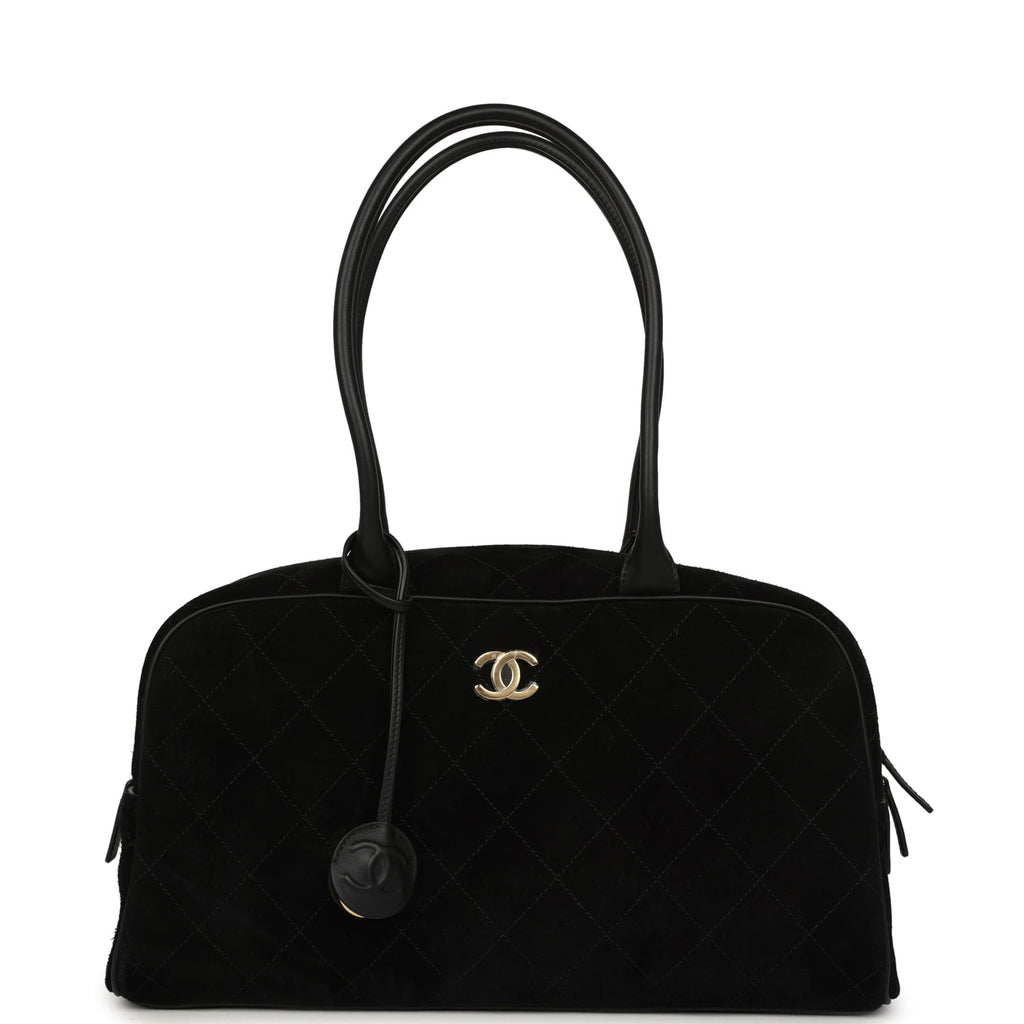 Large "Perfect Bowling" Bag Black Suede Gold Hardware