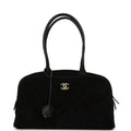 Large "Perfect Bowling" Bag Black Suede Gold Hardware