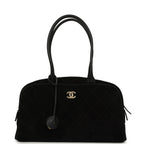 Large "Perfect Bowling" Bag Black Suede Gold Hardware