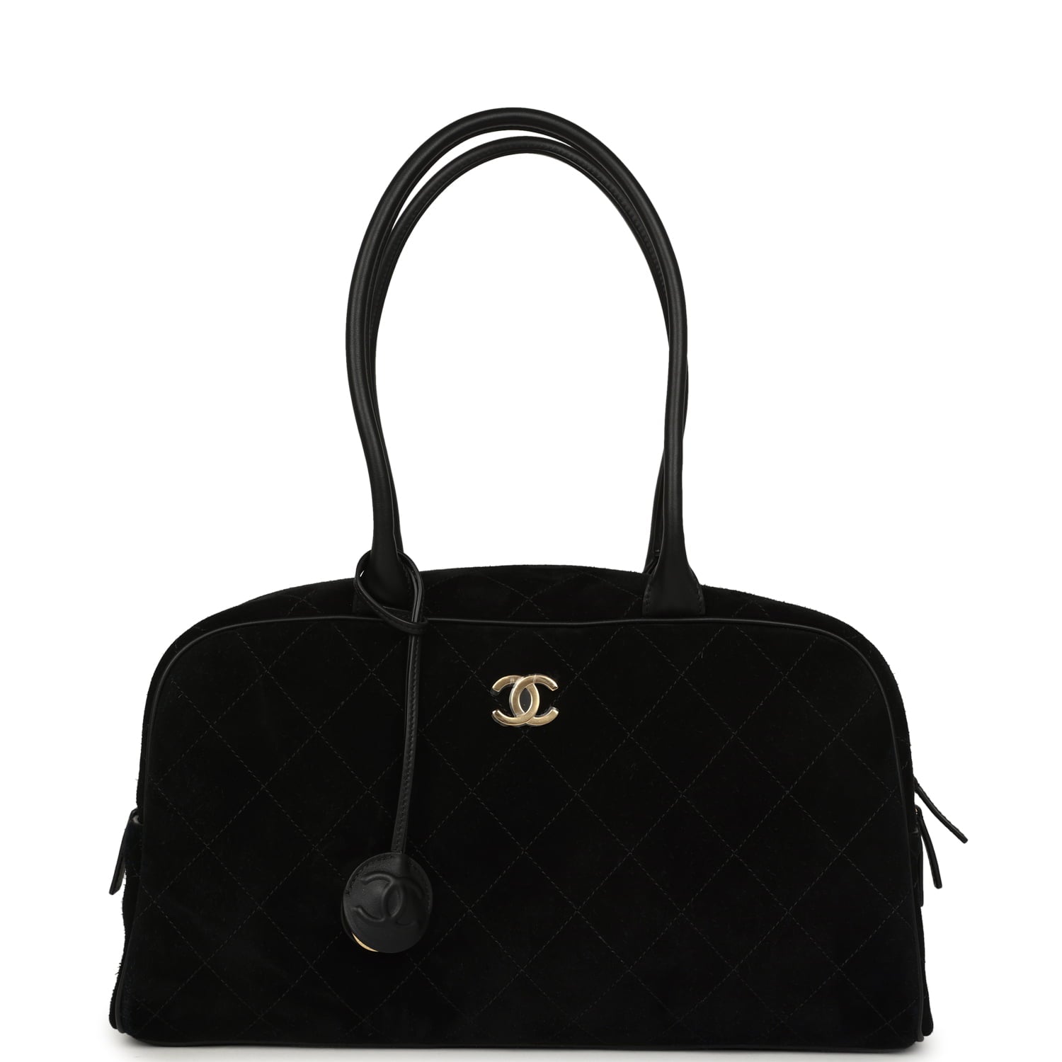 Large "Perfect Bowling" Bag Black Suede Gold Hardware