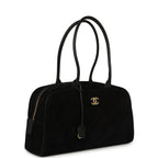 Large "Perfect Bowling" Bag Black Suede Gold Hardware