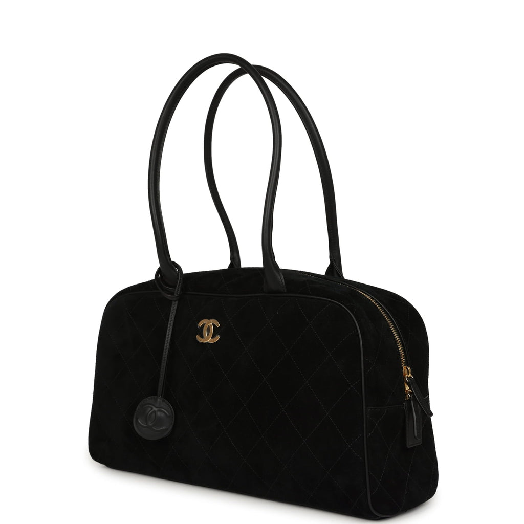 Large "Perfect Bowling" Bag Black Suede Gold Hardware