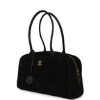 Large "Perfect Bowling" Bag Black Suede Gold Hardware