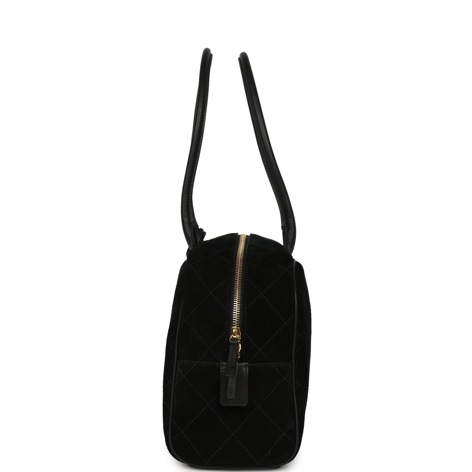 Large "Perfect Bowling" Bag Black Suede Gold Hardware