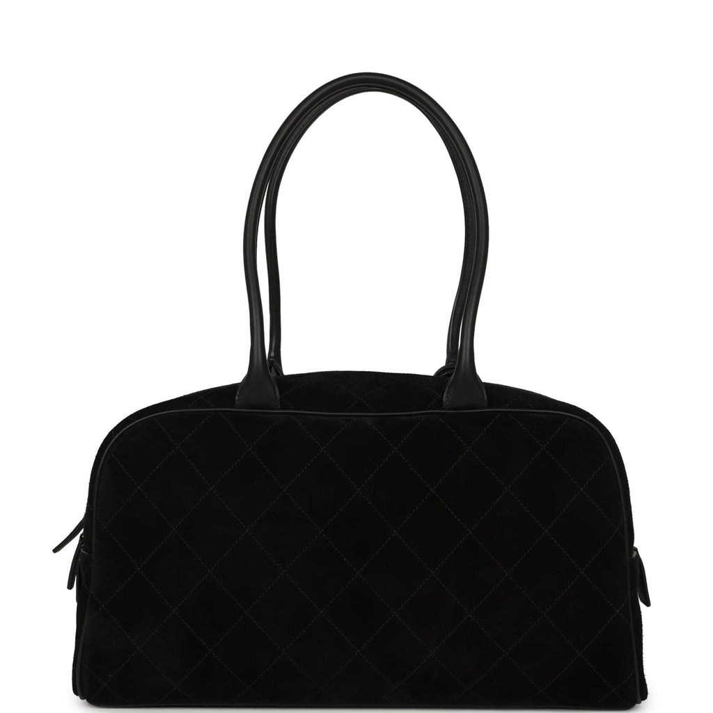 Large "Perfect Bowling" Bag Black Suede Gold Hardware