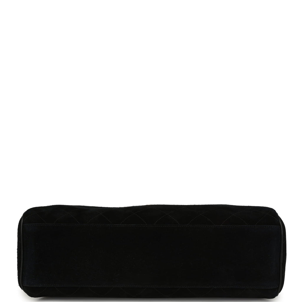 Large "Perfect Bowling" Bag Black Suede Gold Hardware
