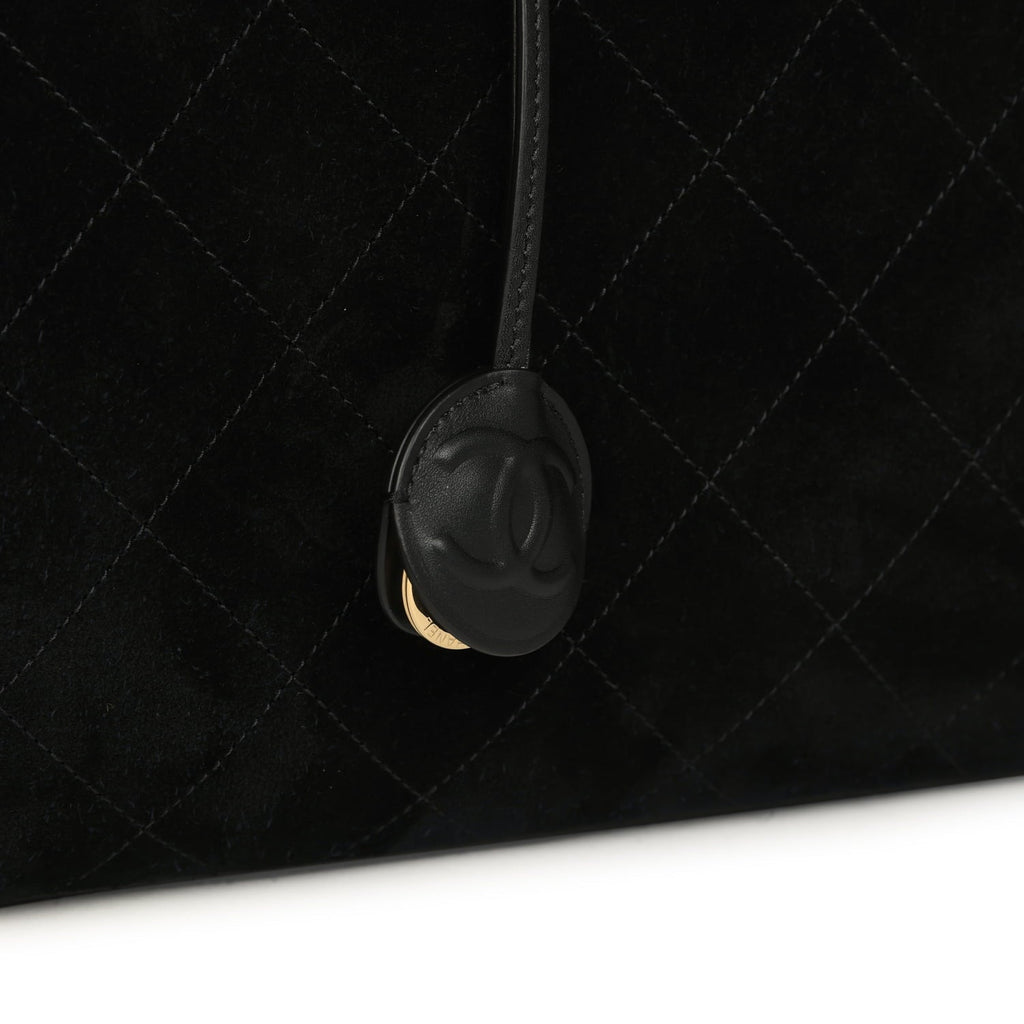 Large "Perfect Bowling" Bag Black Suede Gold Hardware