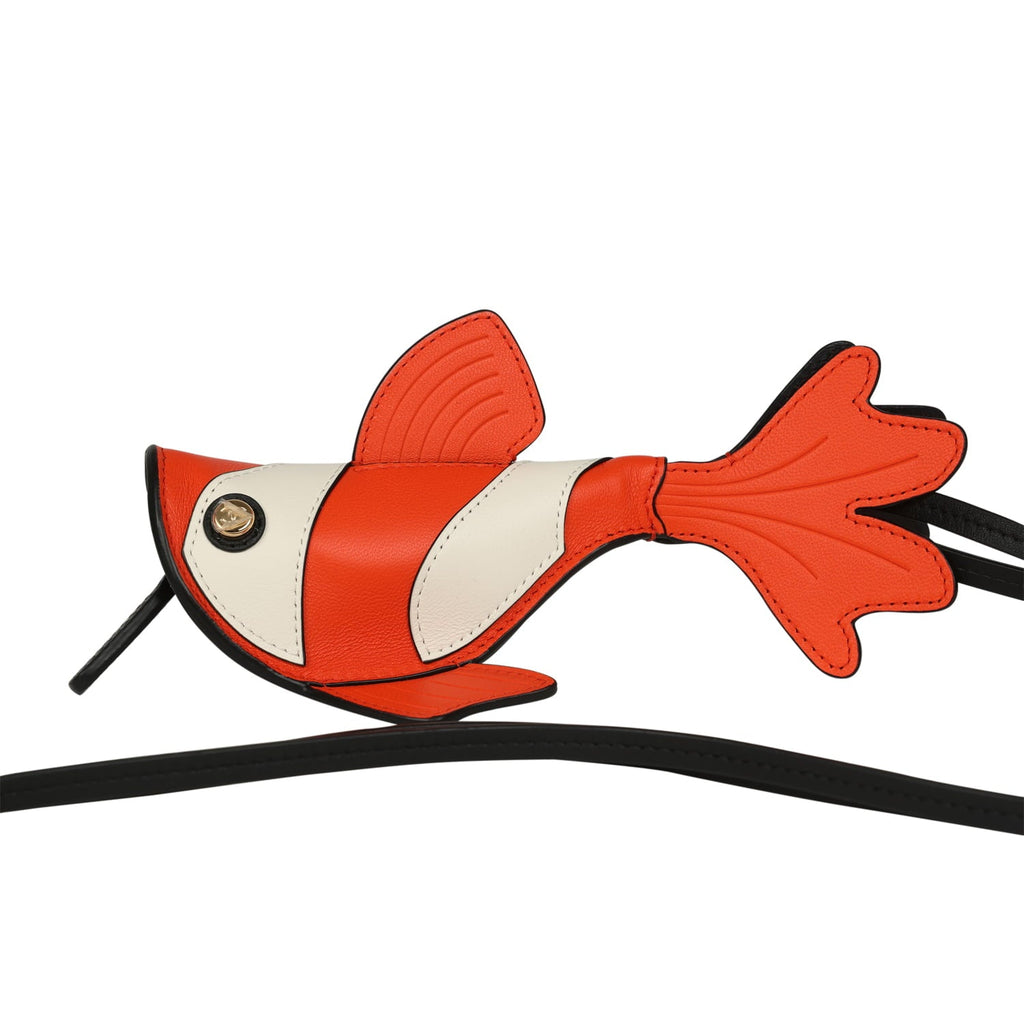 Coco Beach Mini Clownfish Bag Charm Orange, White, Black Lambskin Gold Hardware