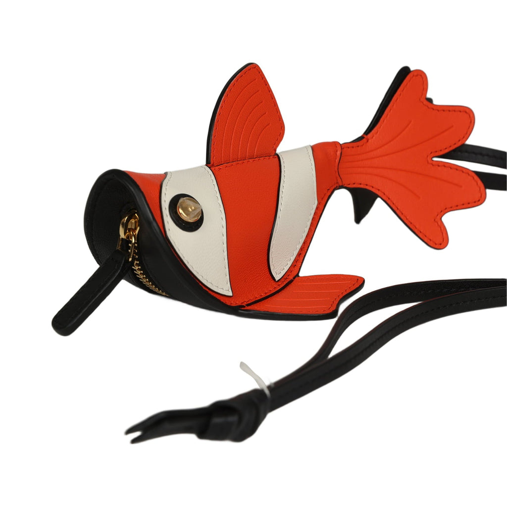 Coco Beach Mini Clownfish Bag Charm Orange, White, Black Lambskin Gold Hardware