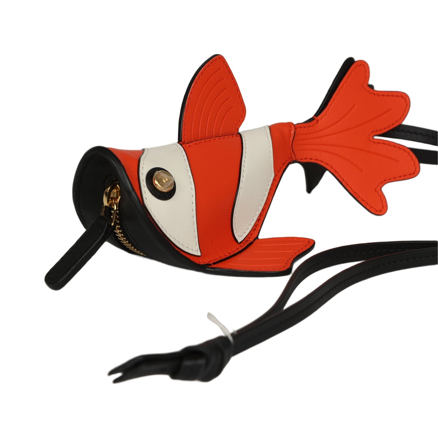 Coco Beach Mini Clownfish Bag Charm Orange, White, Black Lambskin Gold Hardware