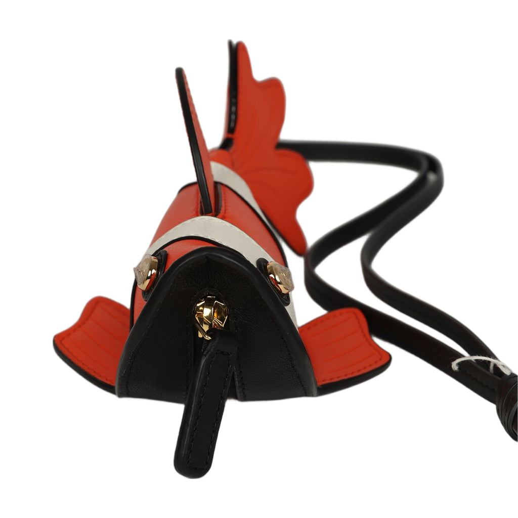 Coco Beach Mini Clownfish Bag Charm Orange, White, Black Lambskin Gold Hardware