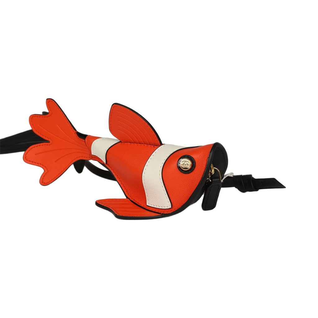 Coco Beach Mini Clownfish Bag Charm Orange, White, Black Lambskin Gold Hardware
