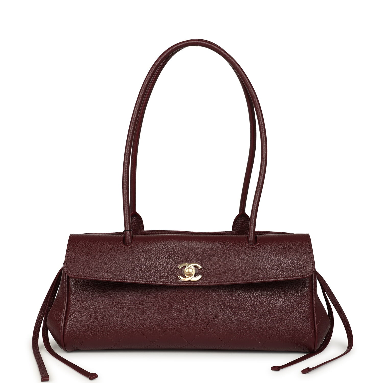Small "Urban Essential" East West Shopping Tote Dark Burgundy Caviar Gold Hardware