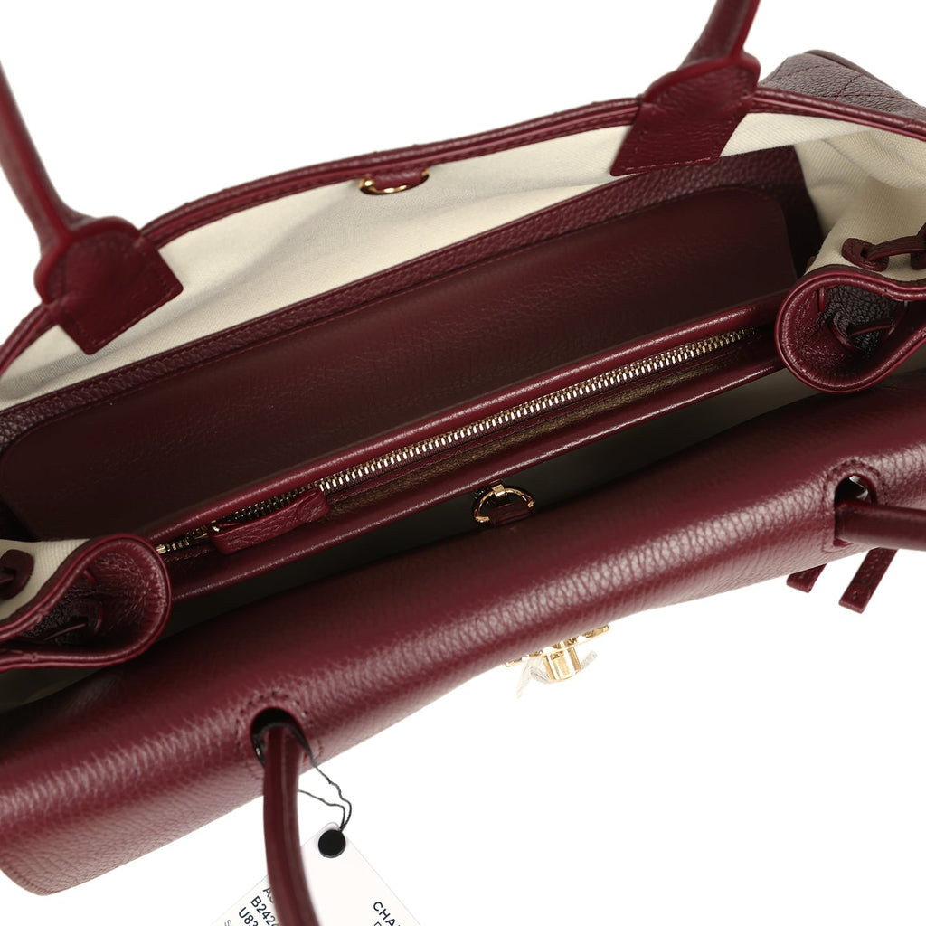 Small "Urban Essential" East West Shopping Tote Dark Burgundy Caviar Gold Hardware