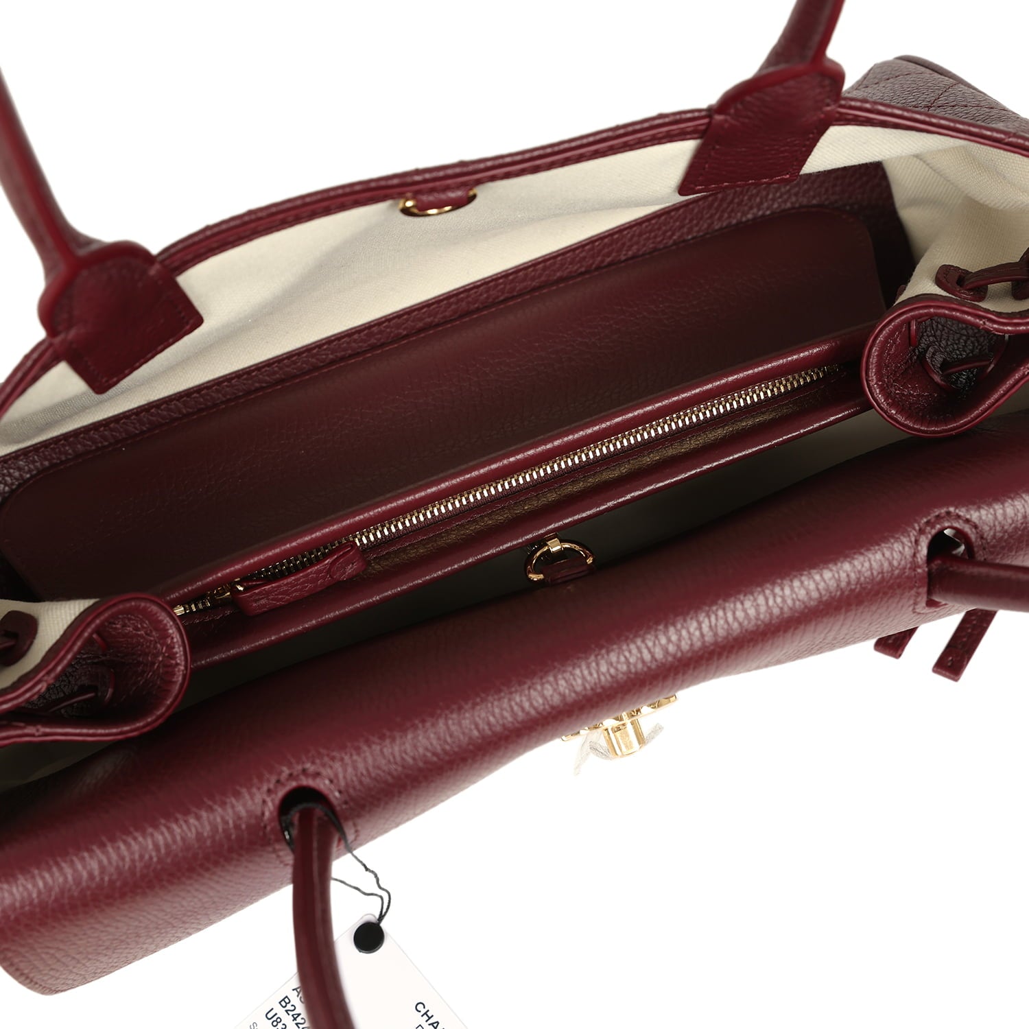 Small "Urban Essential" East West Shopping Tote Dark Burgundy Caviar Gold Hardware