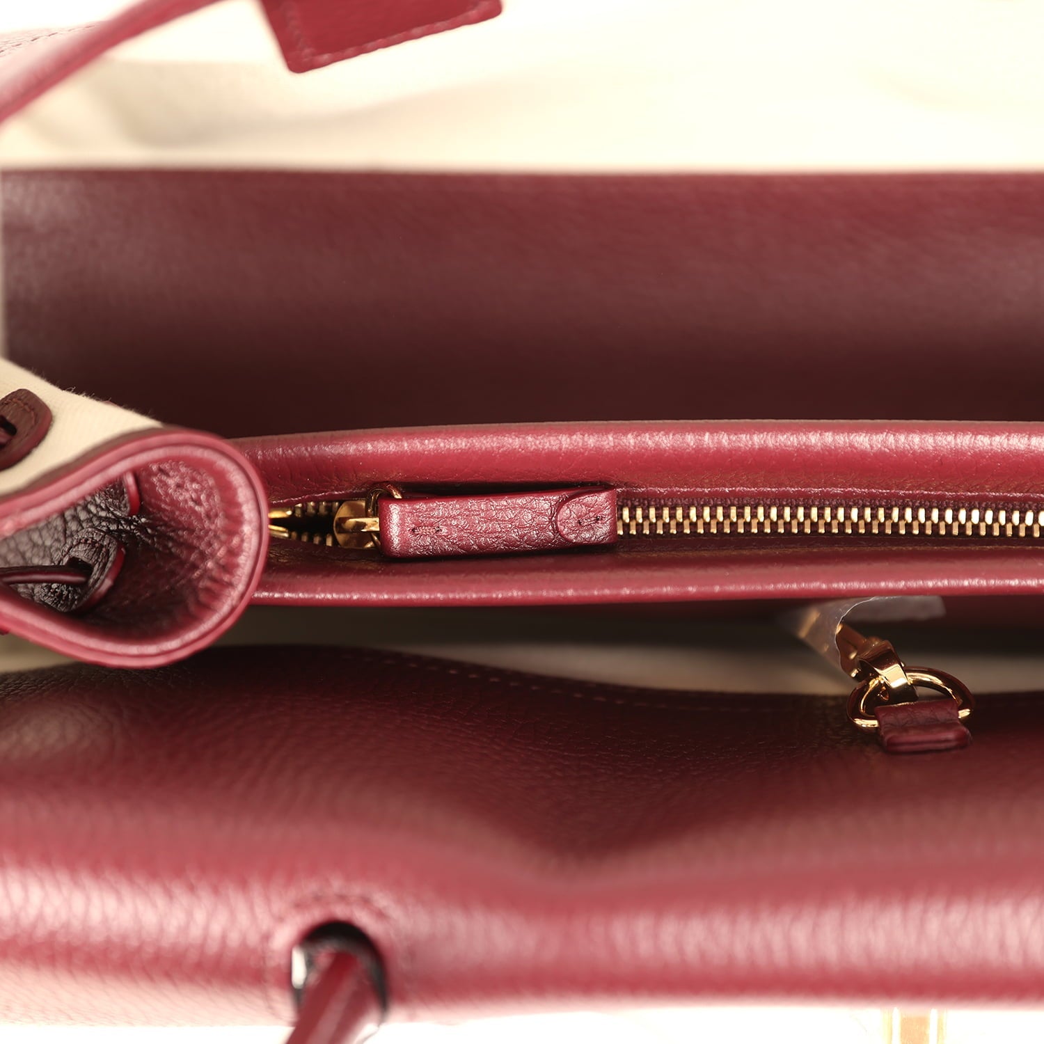 Small "Urban Essential" East West Shopping Tote Dark Burgundy Caviar Gold Hardware