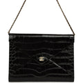 Envelope Clutch with Chain Black Croc Embossed Calfskin Gold Hardware