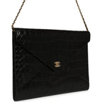 Envelope Clutch with Chain Black Croc Embossed Calfskin Gold Hardware