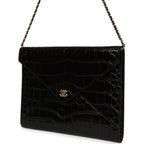 Envelope Clutch with Chain Black Croc Embossed Calfskin Gold Hardware