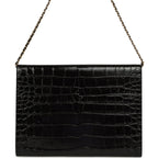 Envelope Clutch with Chain Black Croc Embossed Calfskin Gold Hardware