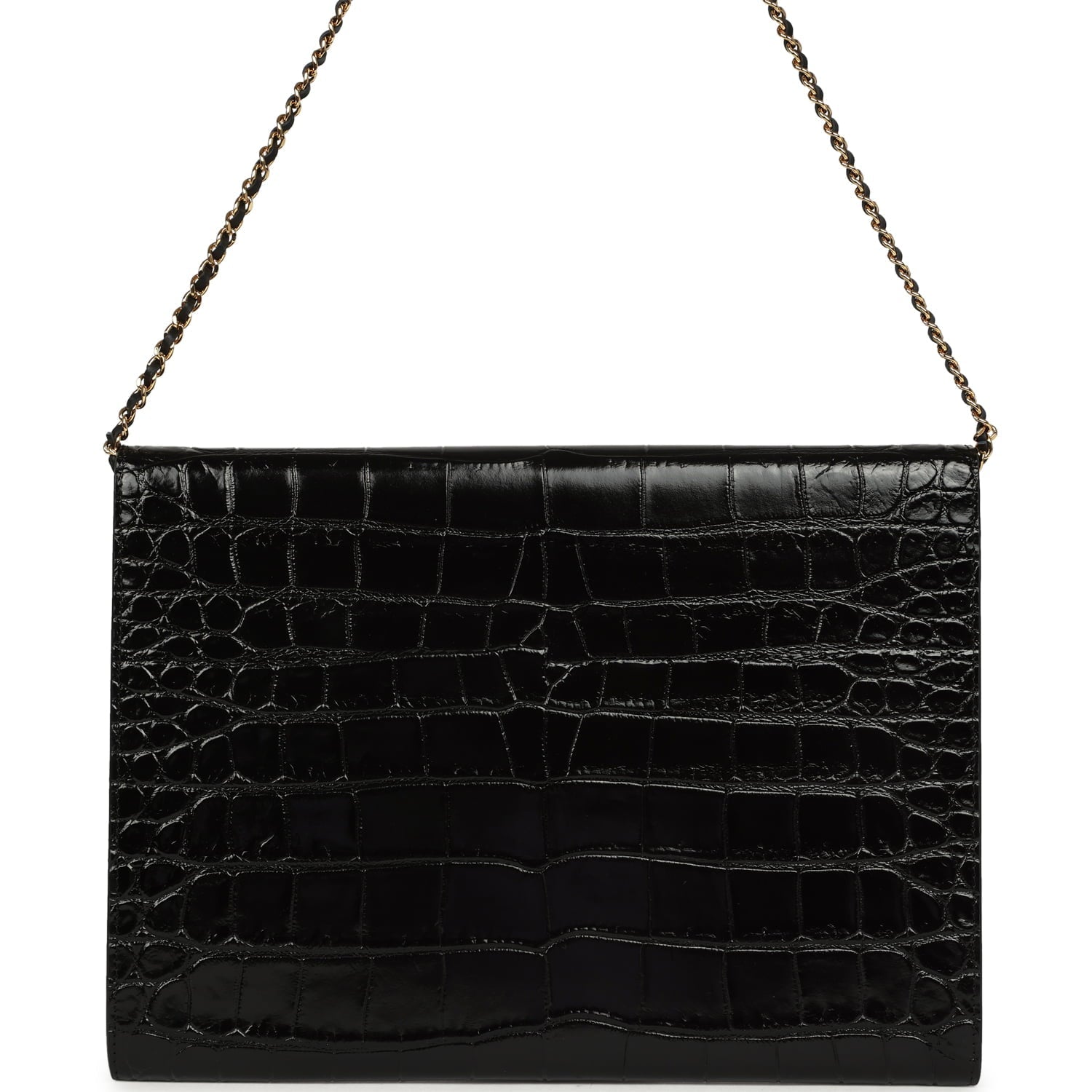 Envelope Clutch with Chain Black Croc Embossed Calfskin Gold Hardware