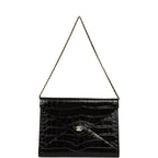 Envelope Clutch with Chain Black Croc Embossed Calfskin Gold Hardware