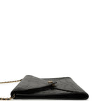 Envelope Clutch with Chain Black Croc Embossed Calfskin Gold Hardware