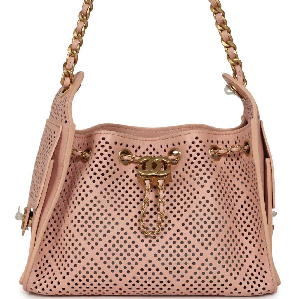Mini 25 Hobo Bag Light Pink Perforated Calfskin Antique Gold Hardware