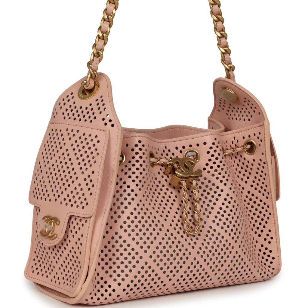 Mini 25 Hobo Bag Light Pink Perforated Calfskin Antique Gold Hardware
