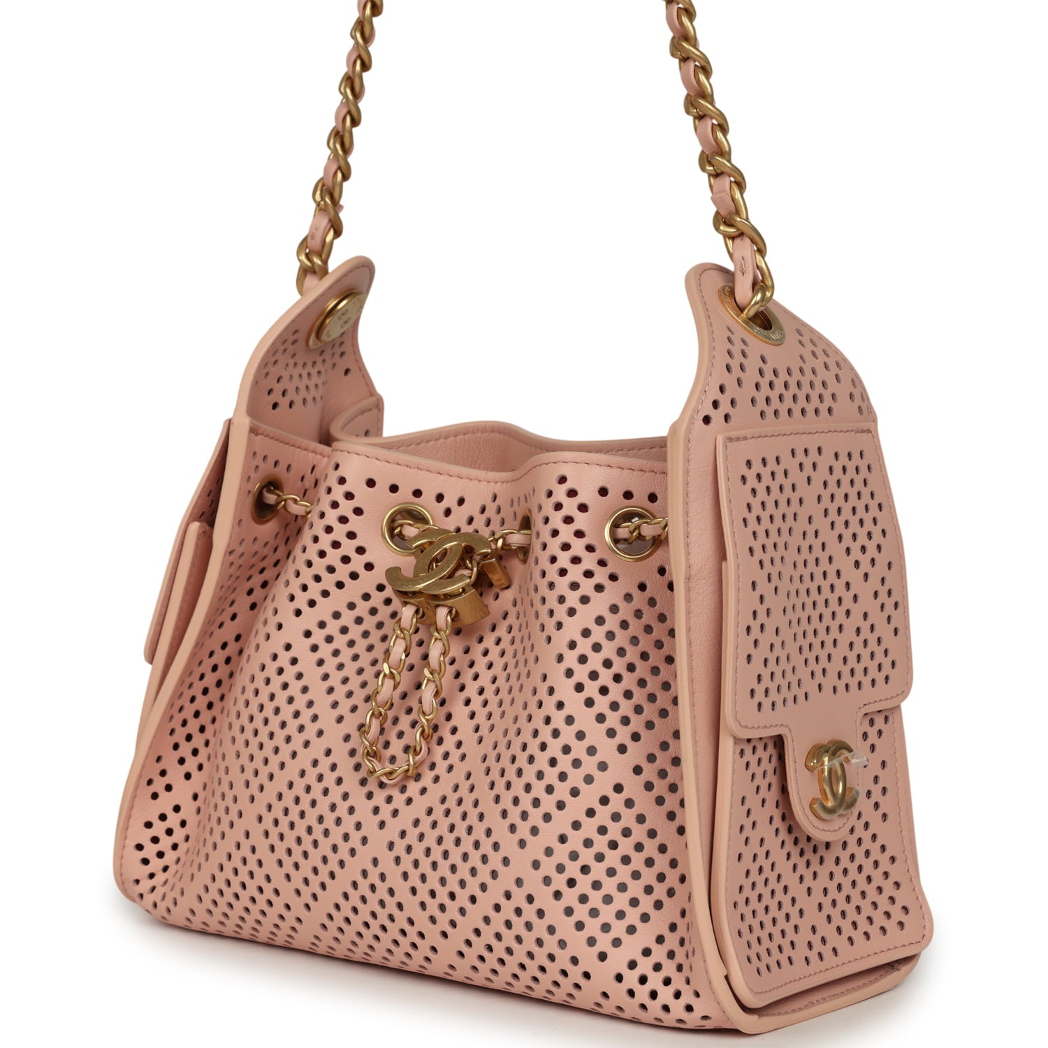 Mini 25 Hobo Bag Light Pink Perforated Calfskin Antique Gold Hardware