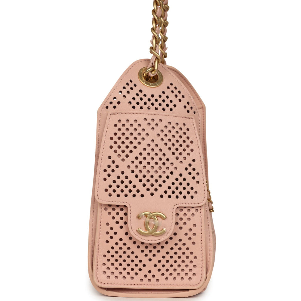 Mini 25 Hobo Bag Light Pink Perforated Calfskin Antique Gold Hardware