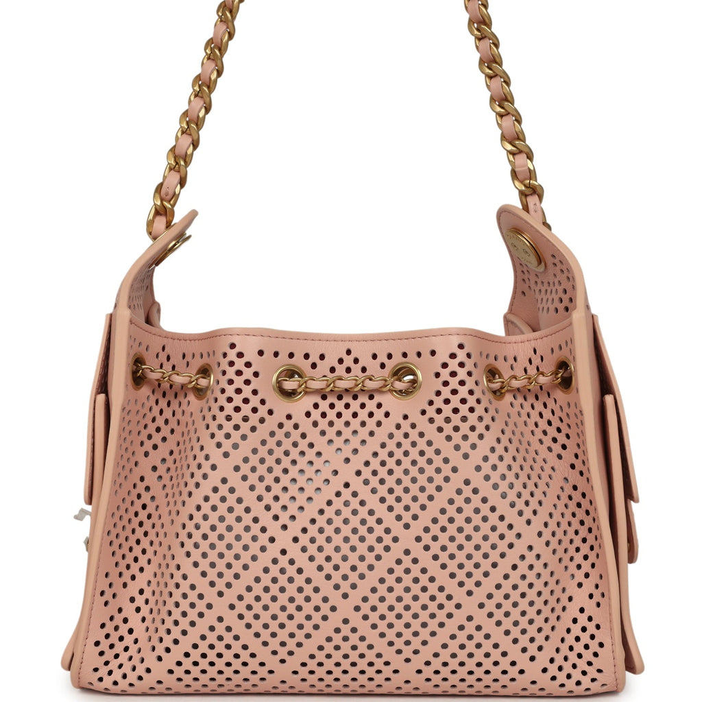Mini 25 Hobo Bag Light Pink Perforated Calfskin Antique Gold Hardware