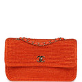 Small Coco Beach Small Flap Bag Orange Braided Raffia Gold Hardware