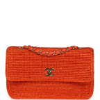 Small Coco Beach Small Flap Bag Orange Braided Raffia Gold Hardware