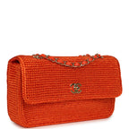 Small Coco Beach Small Flap Bag Orange Braided Raffia Gold Hardware