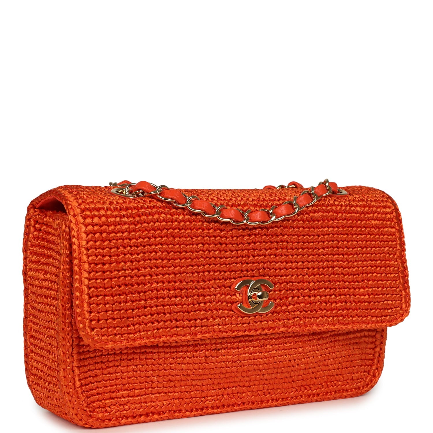 Small Coco Beach Small Flap Bag Orange Braided Raffia Gold Hardware
