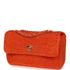 Small Coco Beach Small Flap Bag Orange Braided Raffia Gold Hardware