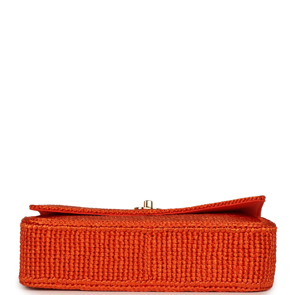 Small Coco Beach Small Flap Bag Orange Braided Raffia Gold Hardware